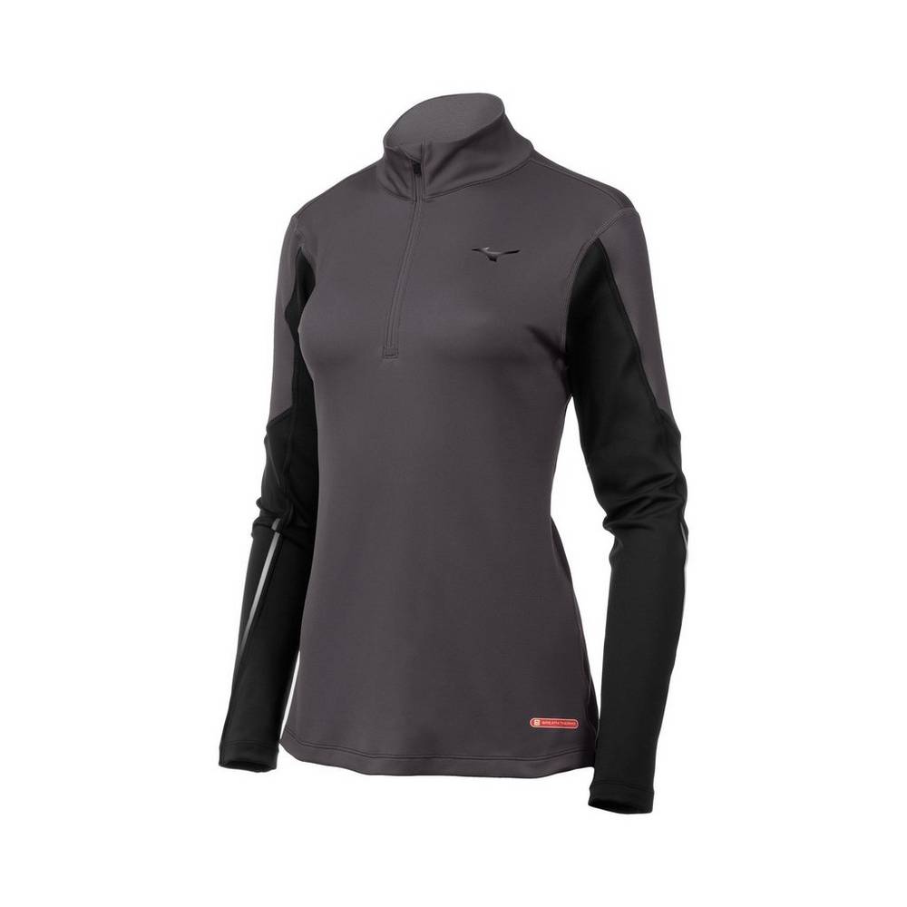 Mizuno Women's Breath Thermo® Half Zip Base Layer Grey/Black (422019-WYN)